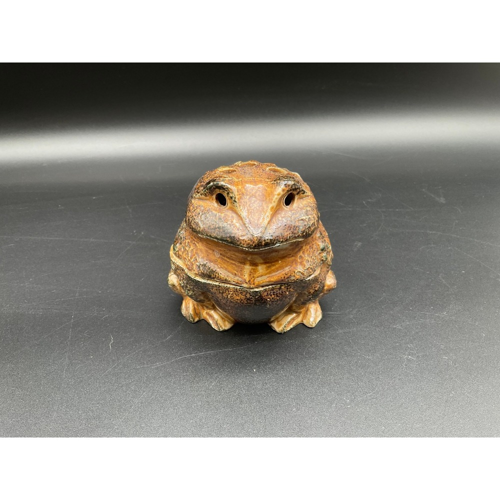 Vintage Ceramic Frog Incense Burner Brown Glazed Frog Decor Toad Holder Wony